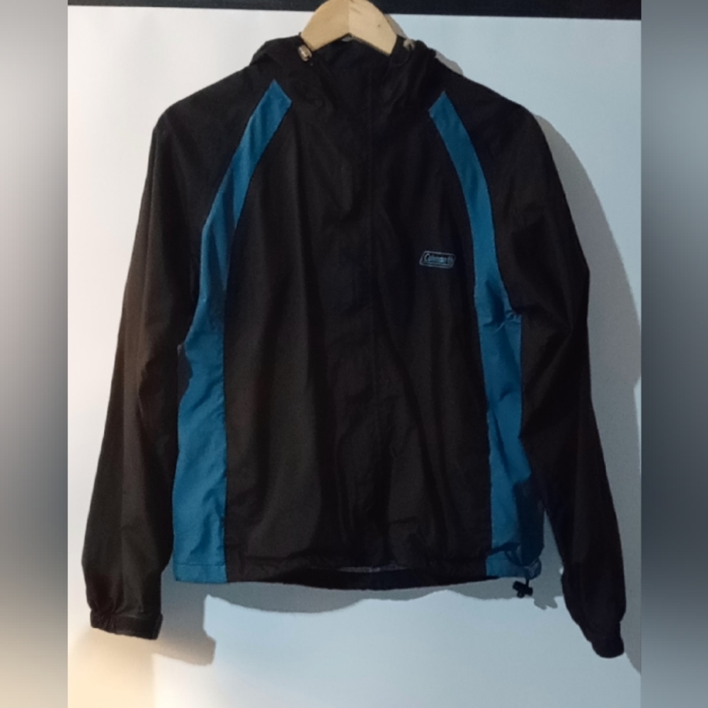 Coleman Men’s Lightweight Hooded Windbreaker Jacket - Black/Blue Colorblock Med